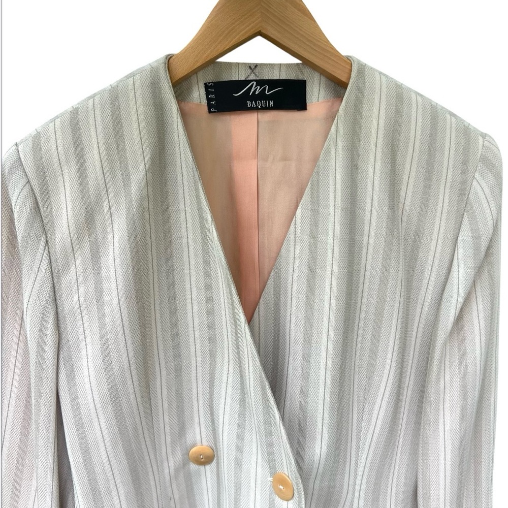 Vintage M Dequin PARIS Striped Double Breasted Blazer Old Money Quiet Luxury 90’ - Picture 15 of 17